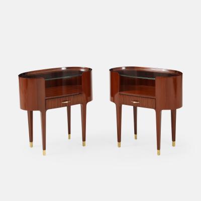 Paolo Buffa Rare Pair of Oval Mahogany and Glass Nightstands by Paolo Buffa