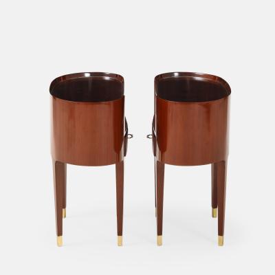 Paolo Buffa Rare Pair of Oval Mahogany and Glass Nightstands by Paolo Buffa