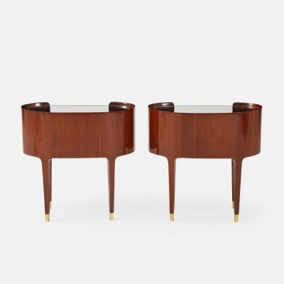 Paolo Buffa Rare Pair of Oval Mahogany and Glass Nightstands by Paolo Buffa