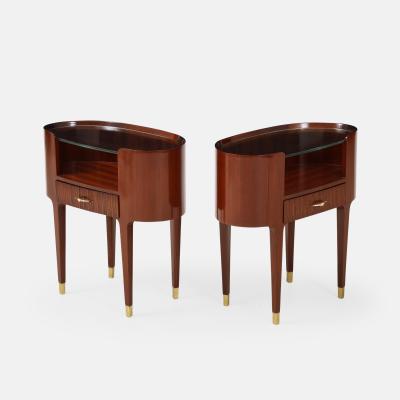 Paolo Buffa Rare Pair of Oval Mahogany and Glass Nightstands by Paolo Buffa