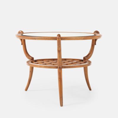 Paolo Buffa Round Two Tiered Cherry Coffee Table with Smoked Glass Top by Paolo Buffa