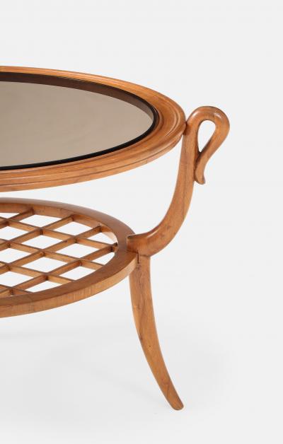 Paolo Buffa Round Two Tiered Cherry Coffee Table with Smoked Glass Top by Paolo Buffa
