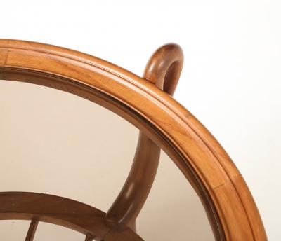 Paolo Buffa Round Two Tiered Cherry Coffee Table with Smoked Glass Top by Paolo Buffa