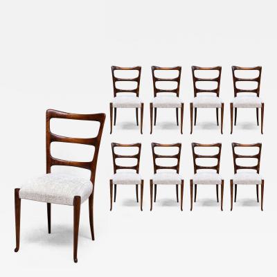 Paolo Buffa Set of 8 Paolo Buffa Dining Chairs in Mahogany and Chenille Italy Late 1940s