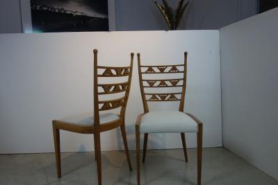 Paolo Buffa Set of Four Blonde Carved Wood Chairs Attributed to Paolo Buffa