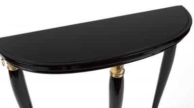 Paolo Buffa Small Italian Mid Century Ebonized Demilune Console By Paolo Buffa