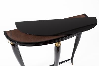 Paolo Buffa Small Italian Mid Century Ebonized Demilune Console By Paolo Buffa