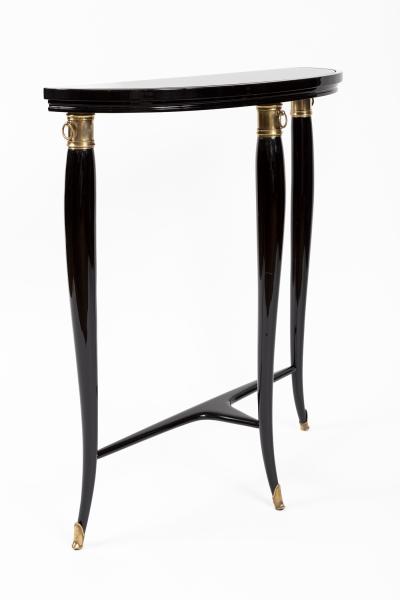 Paolo Buffa Small Italian Mid Century Ebonized Demilune Console By Paolo Buffa