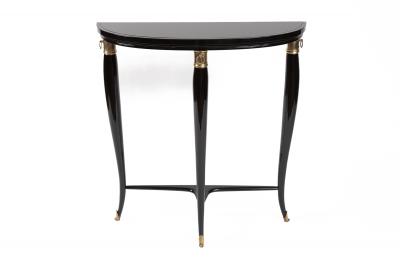 Paolo Buffa Small Italian Mid Century Ebonized Demilune Console By Paolo Buffa
