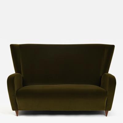 Paolo Buffa Two Seater Green Velvet Sofa by Paolo Buffa for the Hotel Bristol Italy c 1950