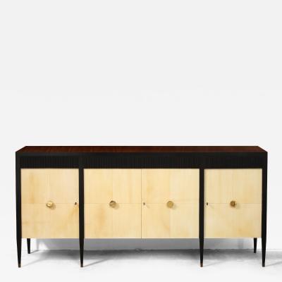 Paolo Buffa Vintage 1940s Italian Sideboard in Palisander and Parchment with Brass Pulls