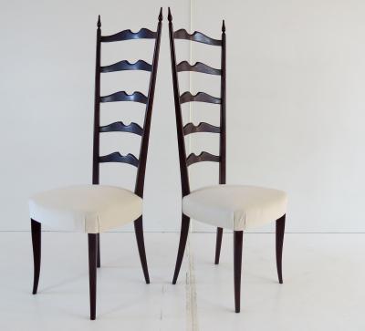 Paolo Buffa set of 8 ebonized velvet high back Chiavari dining chairs by Paolo Buffa 1950