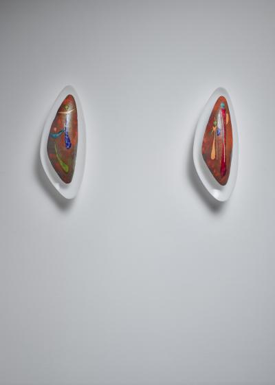 Paolo De Poli Pair Paolo De Poli Wall Appliques With Figurative Enamel