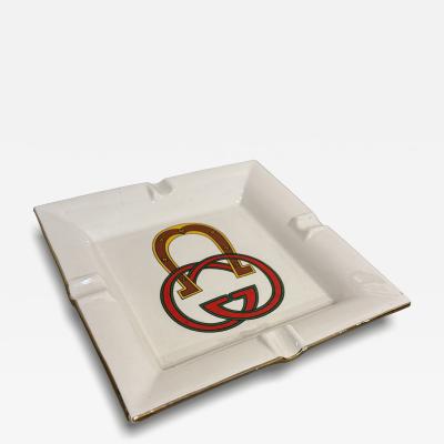 Paolo Gucci Gucci Ceramic Ashtray with Interlocking GG and Horsebit Motif Italy 1980s