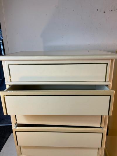 Paolo Gucci MODERN CREAM LACQUER AND BRASS TRIM HIGH CHESTS DESIGNED BY PAOLO GUCCI