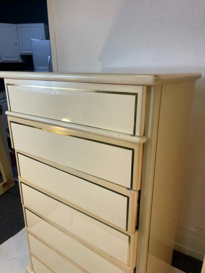 Paolo Gucci MODERN CREAM LACQUER AND BRASS TRIM HIGH CHESTS DESIGNED BY PAOLO GUCCI
