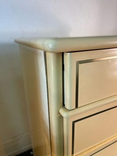 Paolo Gucci MODERN CREAM LACQUER AND BRASS TRIM HIGH CHESTS DESIGNED BY PAOLO GUCCI