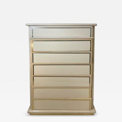 Paolo Gucci MODERN CREAM LACQUER AND BRASS TRIM HIGH CHESTS DESIGNED BY PAOLO GUCCI