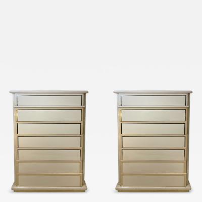 Paolo Gucci MODERN CREAM LACQUER AND BRASS TRIM HIGH CHESTS DESIGNED BY PAOLO GUCCI