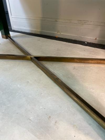 Paolo Gucci MODERNIST DEEP GREEN LACQUERED WOOD BRASS X BASE DINING TABLE BY PAOLO GUCCI