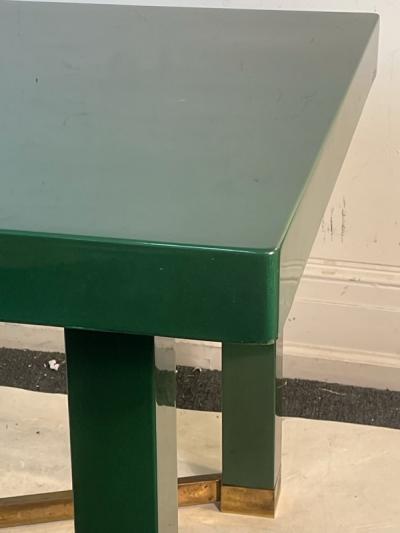 Paolo Gucci MODERNIST DEEP GREEN LACQUERED WOOD BRASS X BASE DINING TABLE BY PAOLO GUCCI
