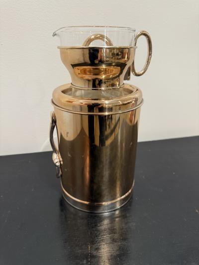 Paolo Gucci Rare Gucci Brass Glass Pitcher Set with Ice Bucket Italy 1970s