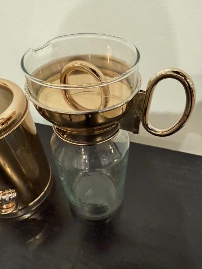 Paolo Gucci Rare Gucci Brass Glass Pitcher Set with Ice Bucket Italy 1970s