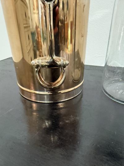 Paolo Gucci Rare Gucci Brass Glass Pitcher Set with Ice Bucket Italy 1970s