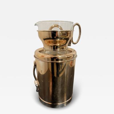 Paolo Gucci Rare Gucci Brass Glass Pitcher Set with Ice Bucket Italy 1970s