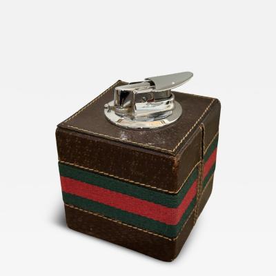Paolo Gucci Rare Gucci Table Lighter in Leather Cube Italy 1980s