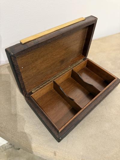 Paolo Gucci Vintage Gucci Leather Box with Brass and Wood Handle Italy 1980s