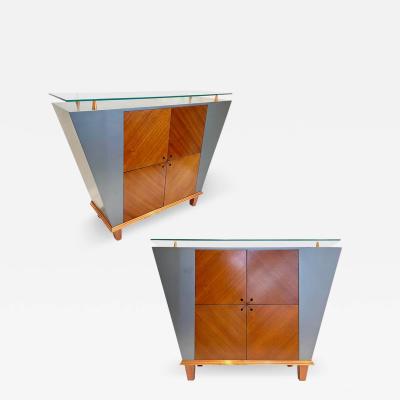 Paolo Pallucco Italian Mid Century Modern Pair of Copper Grey Lacquer Sideboards by Pallucco