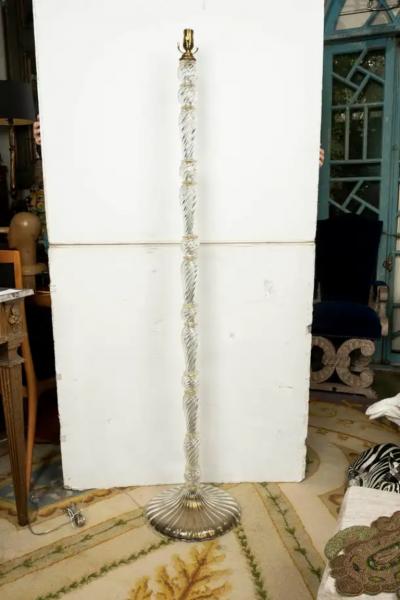 Paolo Venini Clear Murano Glass Floor Lamp Infused with Gold