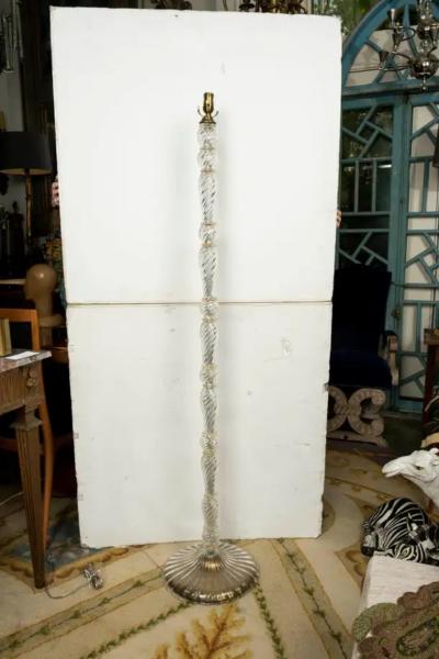 Paolo Venini Clear Murano Glass Floor Lamp Infused with Gold