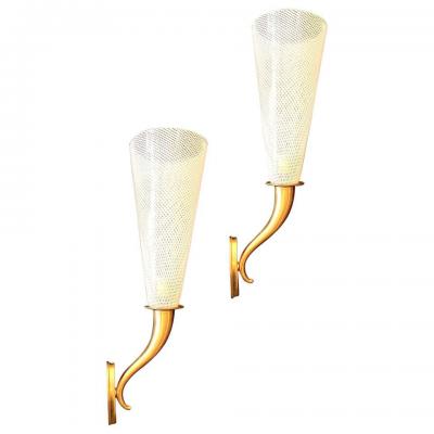 Paolo Venini Elegant Pair of Venini Reticello Sconces or Wall Lights Carlo Scarpa Style 1940