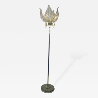 Paolo Venini Magnificent Venini Gold Dusted Murano Glass Leaf Floor Lamp