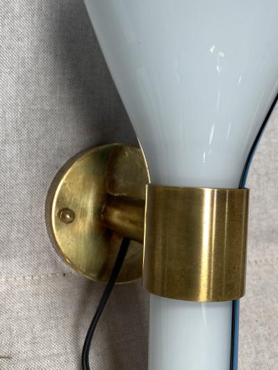 Paolo Venini Pair of Hand Blown Venini Sconces with Brass Mounts