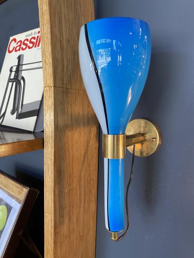 Paolo Venini Pair of Hand Blown Venini Sconces with Brass Mounts