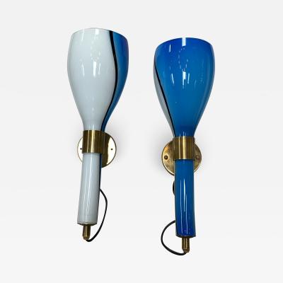 Paolo Venini Pair of Hand Blown Venini Sconces with Brass Mounts