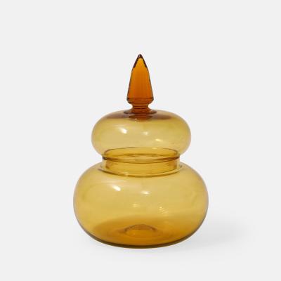 Paolo Venini Rare Apothecary Jar Model 4742 in Amber Glass by Venini