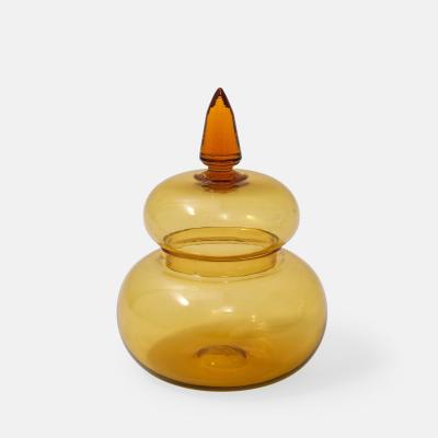 Paolo Venini Rare Apothecary Jar Model 4742 in Amber Glass by Venini