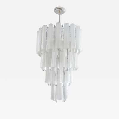 Paolo Venini Venini 1960s Cylinder Crystal and White Murano Glass Round Chandelier on Nickel