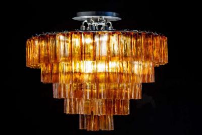 Paolo Venini Venini Modern Gold Amber Color Murano Glass Chandelier or Flushmount 1970