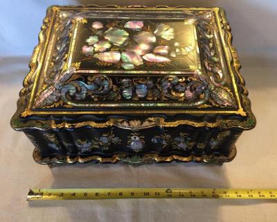 Papier M ch Massive Size Fine Quality 19th Century Sewing Box or Jewelry Box