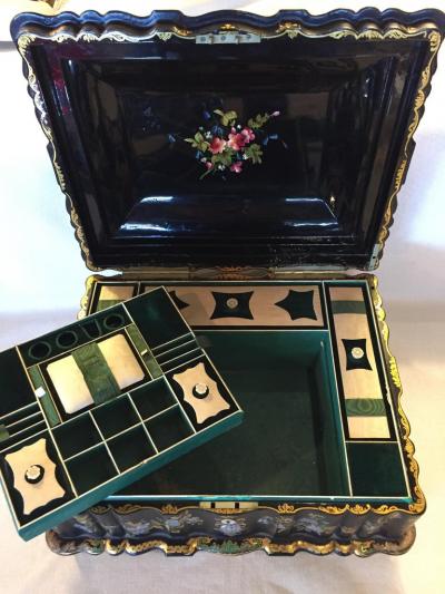 Papier M ch Massive Size Fine Quality 19th Century Sewing Box or Jewelry Box