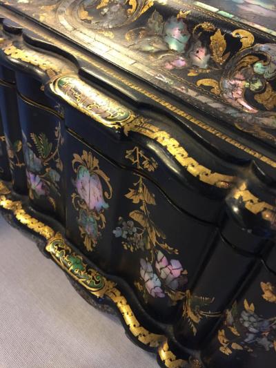 Papier M ch Massive Size Fine Quality 19th Century Sewing Box or Jewelry Box