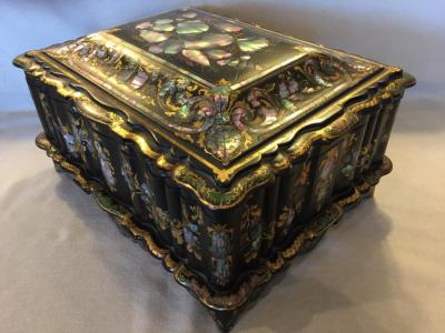 Papier M ch Massive Size Fine Quality 19th Century Sewing Box or Jewelry Box