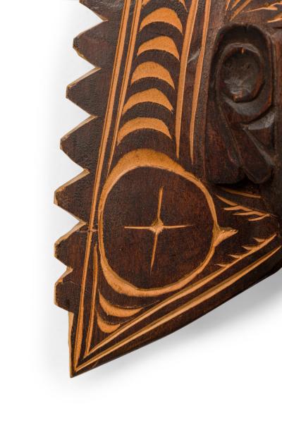 Papua New Guinean Carved Wood and Cowrie Shell Mask Figure