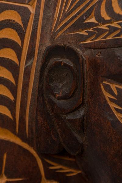 Papua New Guinean Carved Wood and Cowrie Shell Mask Figure
