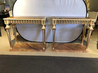 Parcel Paint and Gilt Decorated Pair of Swedish Serving or Console Tables